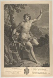 砂漠の洗礼者聖ヨハネ、岩の上に座り、左手で上を指している..., 1770