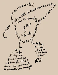 ルイーズ・ド・コリニー＝シャティヨンに宛てたカリグラム「Reconnais-toi」の詩、1915年2月9日
