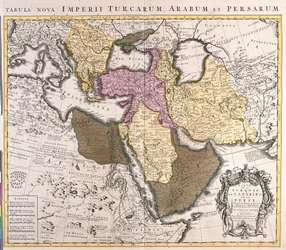 中近東の地図。トルコ帝国、ペルシャ、アラビア半島（銅版画