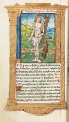 ローマ版時祷書：102v、聖セバスティアヌス