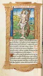 ローマ版時祷書：102v、聖セバスティアヌス