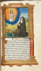 印刷時祷書（ローマ使用）：フォール90r キリストの出現の前に祈る聖ブリジット