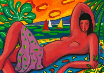 Naked on the beach, 2011（紙にガッシュ）