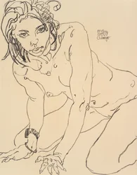 ヌードの女性、虹
