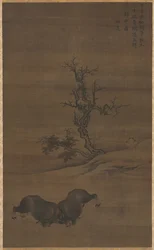 風景の中の群れとバッファロー