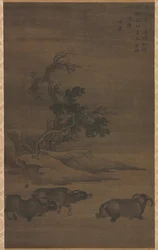 風景の中の群れとバッファロー