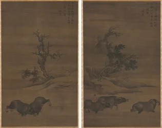 風景の中の群れとバッファロー