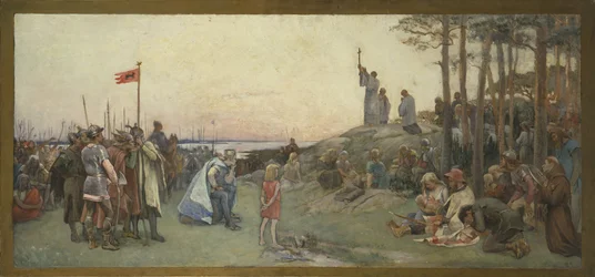 Saint Anschaire (Anschaire de Breme, Oscar ou Ansgar, 801-865) prechant le christianisme - キリスト教を説くアンスガー、Cederstroem, Gustaf (1845-1933)作。油彩・キャンバス