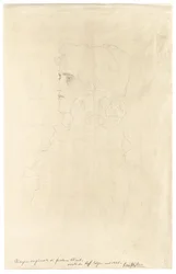 フリルの襟付きの横顔の女性の肖像画