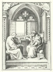 マルティン・ルターがザクセン選帝侯ジョンに聖書を読んで聞かせる（版画