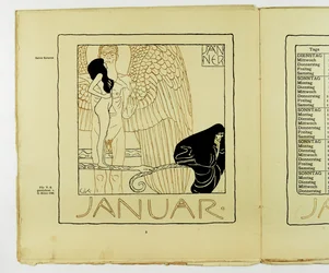 1901年1月のカレンダーのページ（カラーリトグラフ）