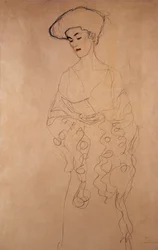 "リンクに向かう軽やかさ"（Legerement tourne vers la gauche）。グスタフ・クリムト（1862-1918）のデッサン。クレヨン彩色。貴重なコレクション
