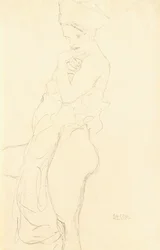 ヌード左に立って、タオルを身体にかざす1917