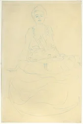 正面から着席のハーフレングスのヌード。 1907年に正面から半身を座る