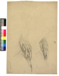 Zwei Handstudien, Finger ans Ohr gelegt