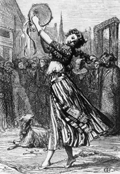 ヴィクトル・ユーゴー（1802-1885）の小説『ノートルダムのせむし男』の挿絵、ギュスターヴ・ブリオン（1824-1877）の絵をもとにしたエングレーヴィング、パリのヘッツェル社から出版された。