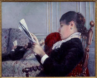 インテリア、リーダー 絵画：ギュスターヴ・カイユボット（1848-1894） 1880年 日0.75x0.6 m 個人蔵