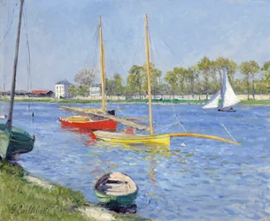 アルジャントゥイユのセーヌ川 - ギュスターヴ・カイユボット (1848-1894) 作、キャンバスに油彩 (59.7 x 73.7 cm)
