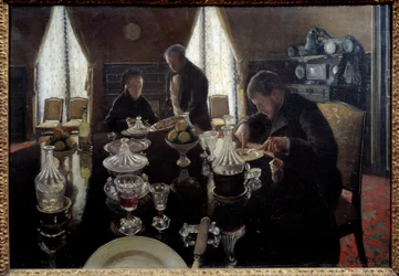 ランチ。ギュスターヴ・カイユボットによる絵画