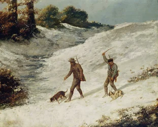 雪の中のハンターまたは密猟者