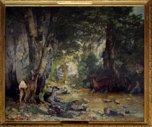 La delivery deer au ruisseau de Plaisir Fontaine 絵画 by Gustave Courbet (1819-1877) 1866 Sun.1,74×2,09 m .