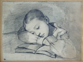 眠るジュリエット・クールベの肖像。ギュスターヴ・クールベ（1819-1877）の鉛鉱山でのデッサン。1841.薄暗い。0.20 x 0.26.パリ、オルセー美術館（Musee d