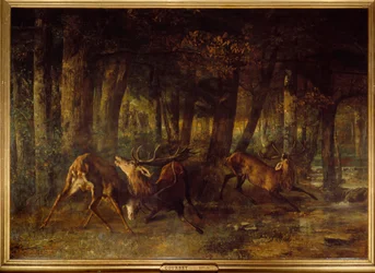 春の発情期、鹿の戦い。ギュスターヴ・クールベ（1819-1877）の絵画