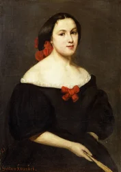 ファンを持つ女性。フェム・ア・レ・エタンヴェイル、1861