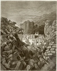 聖書エリコの城壁の崩壊。ギュスターヴ・ドーレによる1860年頃の版画。