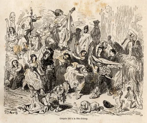 アルコイ市の守護神である聖ゲオルギウスの祝日。ギュスターヴ・ドーア（1832-1883）が1862年にCh.ダヴィリエと行ったスペイン旅行を描くために生き生きと描いたスケッチである。エドゥアール・シャルトン編集の「世界旅行」に掲載されている図版