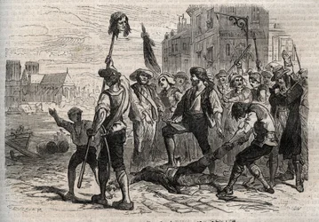 フランス革命。1789年7月14日にパリで行われたフランスの行政官であるブレギー伯爵ジャック・ドゥ・フレセル（1730-1789）の死 - パリの商人たちのプロボストであるジャック・ドゥ・フレセルの死