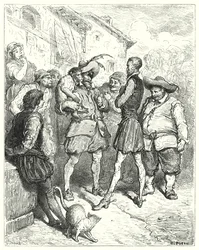 グスタフ・ドーレス ドン・キホーテ「この言葉にドン・キホーテは驚いて立っていた」（エングレーヴィング