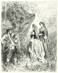 グスタフ・ドーレス ドン・キホーテ「『さて、ご主人様、もし私たちにお付き合いいただければ、大歓迎いたしますよ』」。(彫刻)