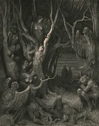 ここでは野獣のハーピーが巣を作っています、c1890。