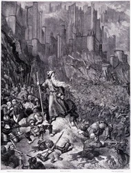 Les battailles, plate IX - Gustave Dore (1832-1883) による、Pierre Dupont作の「La legende du Jeif wandering」の挿絵、Librairie du magasin picturesque版、パリ1862年。