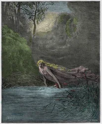 『煉獄篇』第31歌: レテ川に浸かるダンテ、ダンテ・アリギエーリ『神曲』の挿絵、1885年