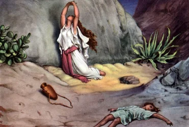 50年代の聖書教育用絵葉書セット、ギュスターヴ・ドーアの「砂漠のハガルとイスマエル」。