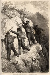 ロンダのセラニアからの密入国者。Gustave Dore (1832-1883)が1862年にCh.Davillierと行ったスペイン旅行を説明するために描いたもの。エドゥアール・シャルトン編集の「世界旅行」に掲載されている図版。