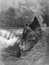 パイロット失神、STコールリッジによる「古代のマリナーの霧」のシーン、ハーパーウントブラザーズ、1876年に出版（木の彫刻）