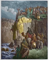 バアルの預言者たちの虐殺 - 預言者エリヤはバアルの祭司たちを滅ぼした - Gustave Dore (1832-1883) による "The Bible illustree" のエングレーヴィング - "The Dore Bible" のエングレーヴィング