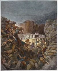 エリコの城壁の崩壊 - エリコの城壁の崩壊 - Gustave Dore (1832-1883) による "The Bible illustree" のエングレービング - "The Dore Bible" のエングレービング