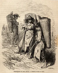 ゼレスの収穫人たち。Gustave Dore (1832-1883)が1862年にCh.Davillierと行ったスペイン旅行を説明するために描いたもの。エドゥアール・シャルトン編『世界旅行』に掲載されている図版