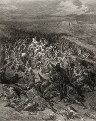 200人の騎士が2万人のサラセン人を攻撃します。これは、JFの「Bibliotheque des Croisades」のイラストです。ミショー、1877