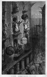 ロンドンの生活風景。ギュスターヴ・ドーアの絵。1883年「Le Monde illustrious」誌に掲載された版画。個人蔵。
