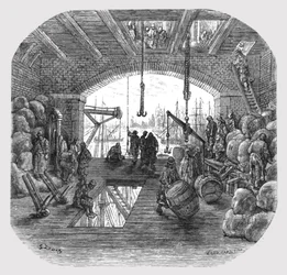 「テムズ川沿いの倉庫」、1872 年。