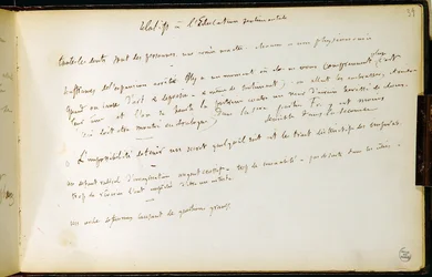 ワークブックのフォリオ39 n. 19 Gustave Flaubertの原稿のページ。感傷的な教育の計画。BHVP。