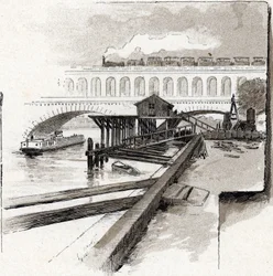 Le viaduct du point du Jour, Boulogne-Billancourt (ブローニュ ビヤンクール、ポワン デュ ジュール地区の高架橋の眺め) ギュスターヴ フライポン (1849-1923) によるサン ジュワールの絵