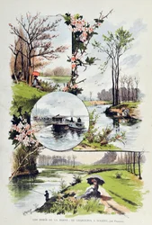1887年、マルヌ川の端、シャラントンからノガンまで。Gustave Fraipont（1849-1923）によるイラスト 1887年「Paris-Illustrous journal weekly」に掲載されたエングレーヴィング。