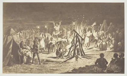 無題 [Bénédict Masson による Camp de Chalons の焚き火の絵]、1857 年。