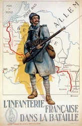 戦闘中のフランス歩兵（赤い線はヒンデンブルグライン）-H.デラスプレの絵